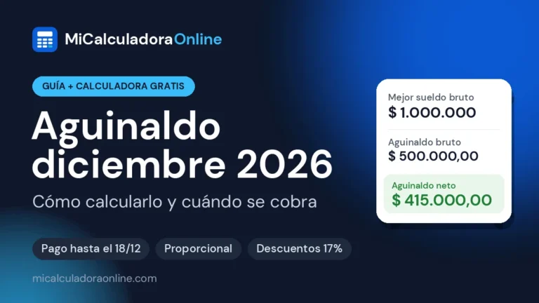 Calculadora de aguinaldo diciembre 2026: sueldo de $1.000.000, aguinaldo bruto de $500.000 y neto de $415.000